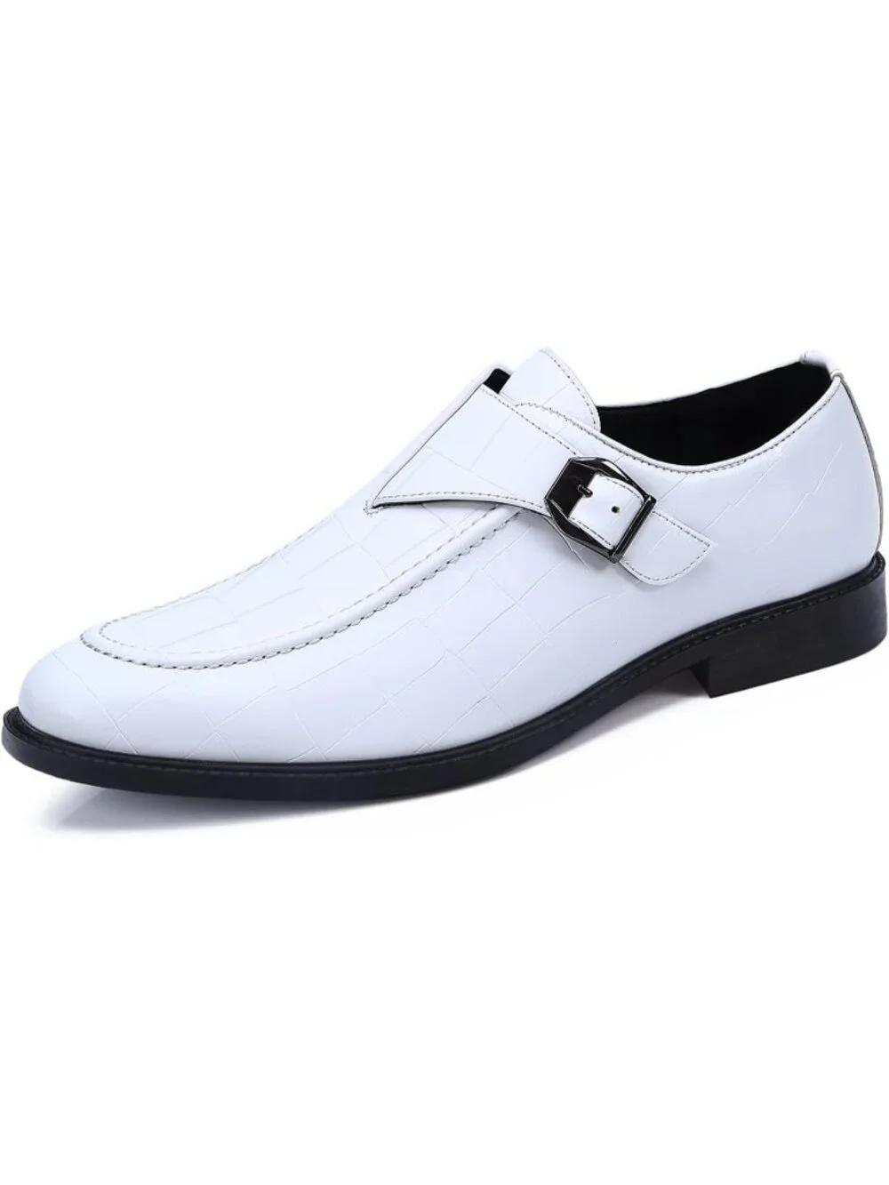 Men's White Monk Strap Dress Loafer Shoes Retro Leather Oxfords Shoes